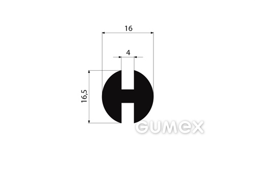 Pryžový profil tvaru "H", 16,5x16/4/4mm, 70°ShA, EPDM, -40°C/+100°C, černý